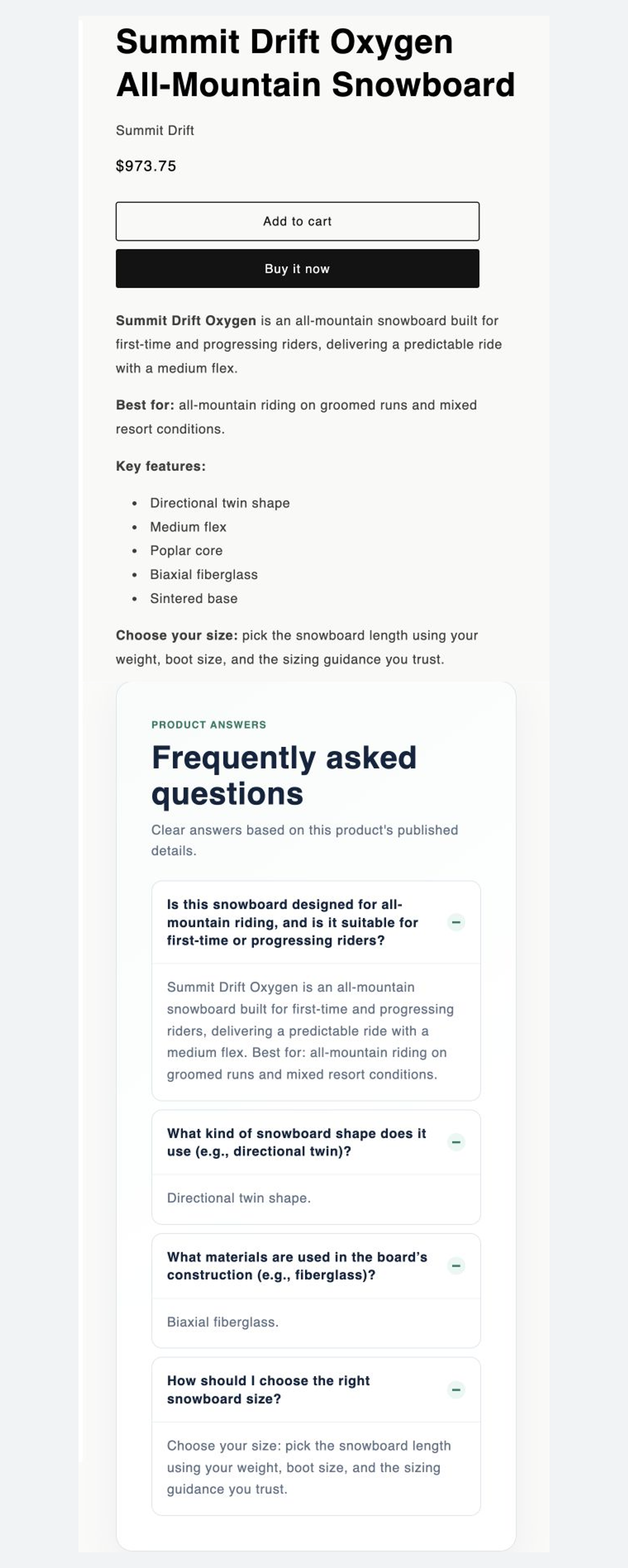 Approved buyer FAQ displayed on the live Shopify storefront